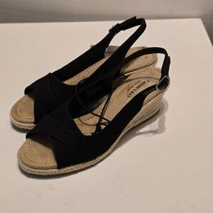 St Johns Bay Black Slingback Wedge Heels Womens 7